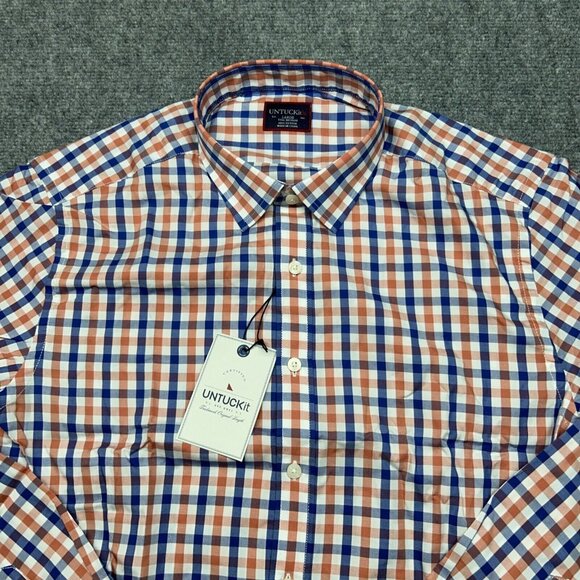UNTUCKit Highland Shirt Mens LT Blue Orange Check Long Sleeve Button Up New - Picture 3 of 9